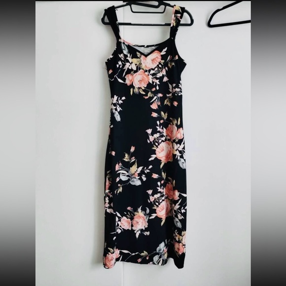 Black Floral Pencil Midi Dress Slim Sheath - Picture 7 of 15